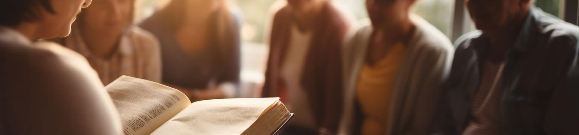 Group Of People Listening To Woman Reading The Bible